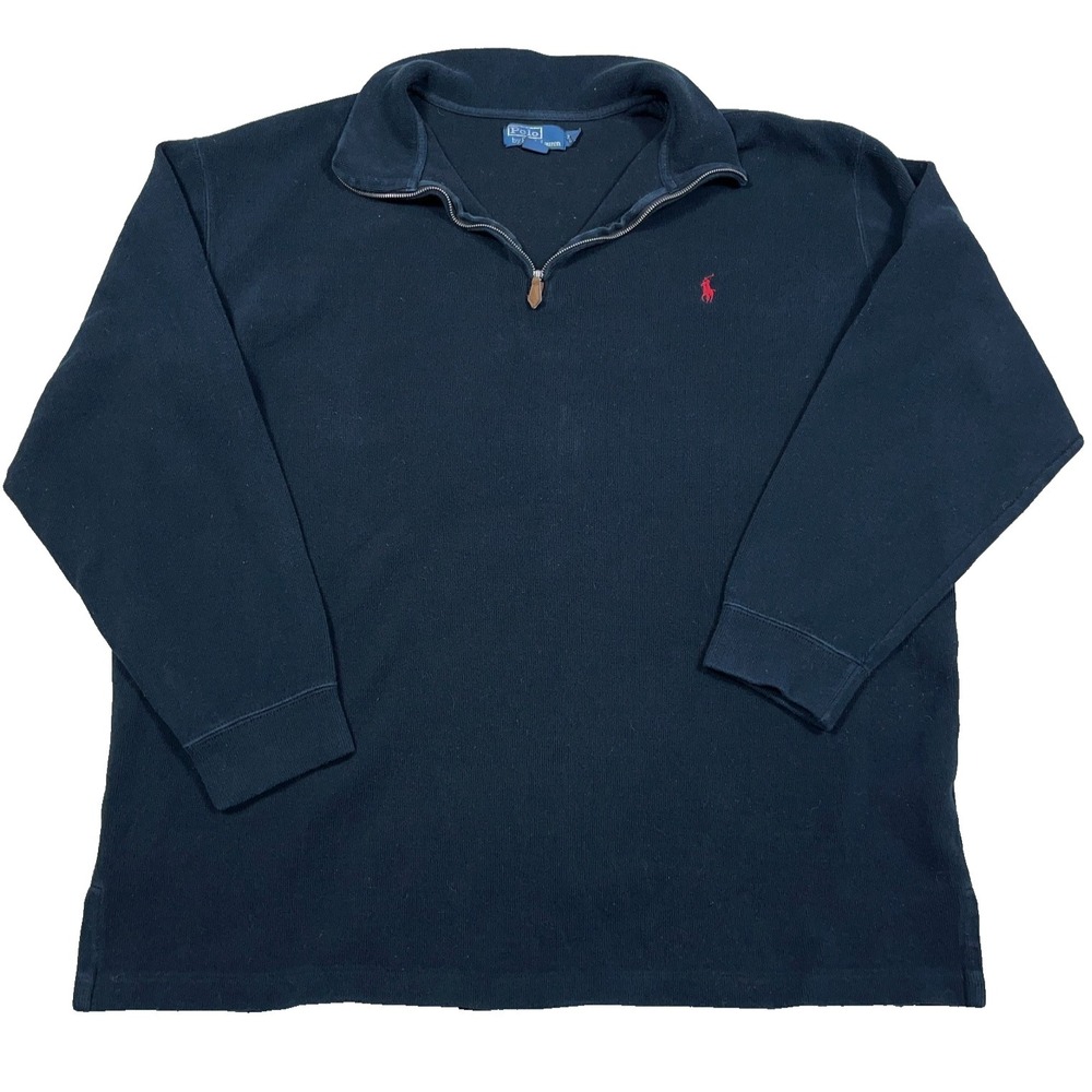 Polo Ralph Lauren Sweater Men 2XLT Black Red Pullover Quarter Zip Sweatshirt *